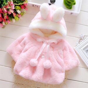 Cute Baby Girl Hooded Rabbit Ears Cape Coat Warm Fleece Outerwear