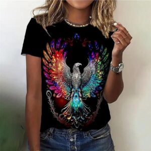 Phoenix Graphic Print Women's Round Neck Short Sleeve T-Shirt