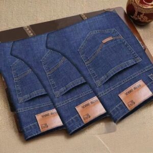 Men's Classic Straight Fit Stretch Denim Jeans Blue and Black