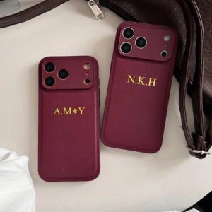 Personalized Leather iPhone Case – Custom Name and Initial Gold Foil Cover