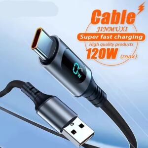 120W 6A USB-A to USB-C Fast Charging Cable – LED Digital Display