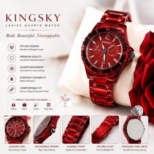 Kingsky Ladies Fashion Quartz Watch Elegant Stainless Steel Bracelet Watch