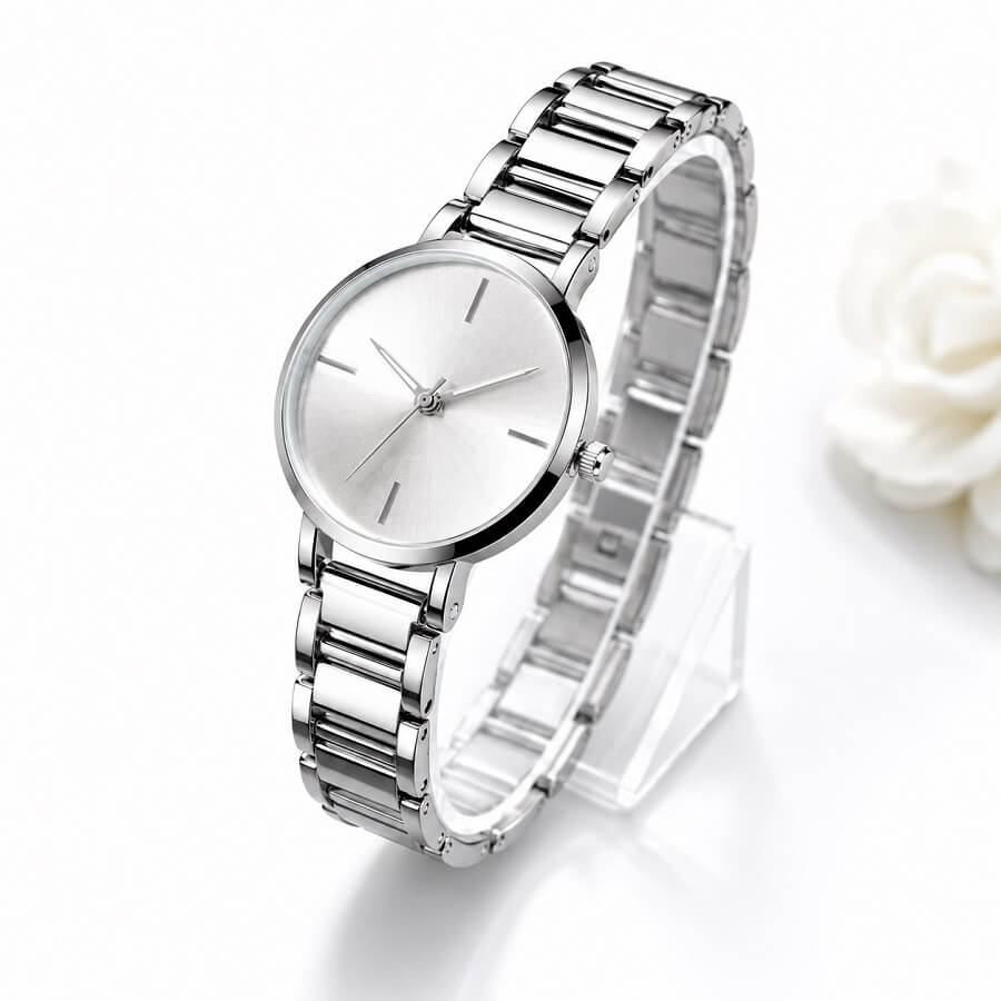 96A (1) Kingsky Women's Quartz Watch – Silver Stainless Steel Strap Luxury Wristwatch
