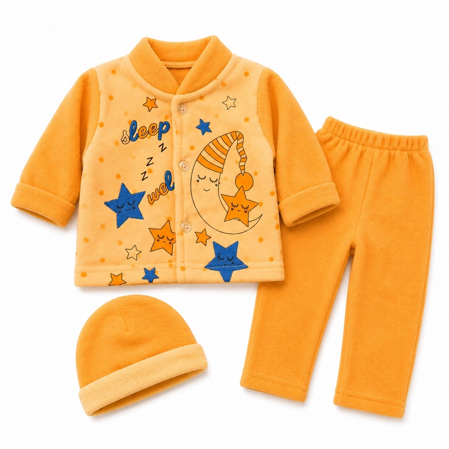 Kids set Orange1 Orange Fleece Baby Tracksuit Set with Cap for 1–3 Months Soft Winter Wear
