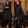 Elegant Black Silk Embroidered 3 Piece Ready-to-Wear Suit for Women