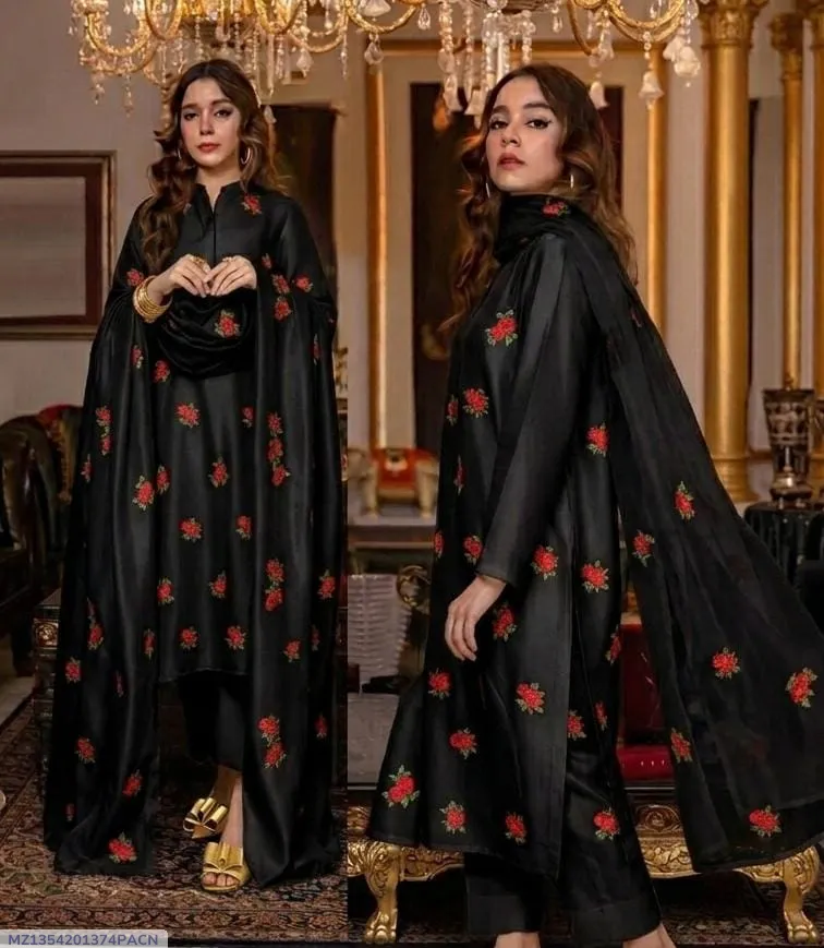 MZ1354201374PACN-media-1 Elegant Black Silk Embroidered 3 Piece Ready-to-Wear Suit for Women