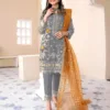 Premium Grey Organza Embroidered 3 Piece Stitched Suit for Women