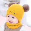 Cute Baby Woolen Beanie Cap and Neck Warmer Set – Multi Color