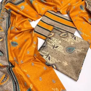 Orange Digital Print Lawn 3-Piece Suit Set