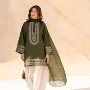 Classic Women's Cotton Embroidered Suit with Embroidered Chiffon Dupatta