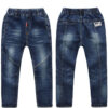 Classic Dark Blue Kids Jeans Comfortable Denim Pants with Multiple Pockets