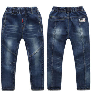 Classic Dark Blue Kids Jeans Comfortable Denim Pants with Multiple Pockets