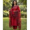 Women's Red Soft Organza Brush Paint Handmade Cut Work Dupatta – Premium Elegant Dupatta Collection