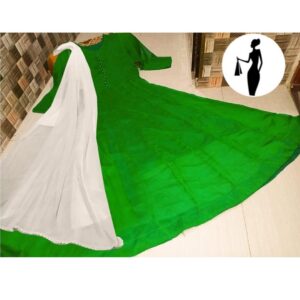 Pakistan Independence Day Green Chiffon Maxi 3 Piece Dress with Four Side Lace Dupatta