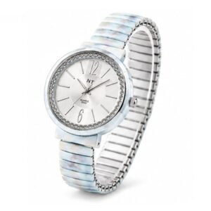 Pastel Tie Dye Women's Watch with Rhinestone Bezel and Stretch Band