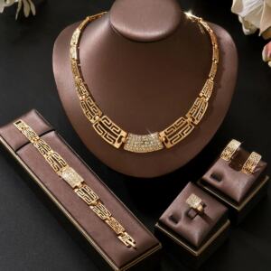 Women's Sparkling Alloy Diamond Jewelry Set Elegant 4-Piece Wedding Accessories