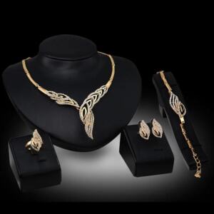 Women’s Party Jewelry Set Elegant Metal Earrings Necklace Bracelet and Ring Gift