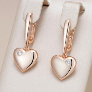 Kinel Heart Drop Earrings for Women 585 Rose Gold Zircon Jewelry