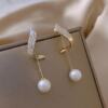 Elegant Pearl Dangle Earrings for Women Crystal Long Tassel Wedding Jewelry