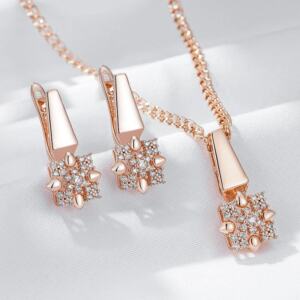 Kinel Crystal Flower Drop Earrings for Women 585 Rose Gold Zircon Jewelry