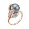 Women’s Big Grey Pearl Ring Luxury Zircon Rose Gold Color Bridal Jewelry