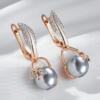 Grey Pearl Long Drop Earrings for Women 585 Rose Gold Color Wedding Zircon Jewelry