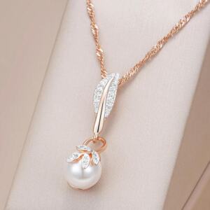 Kinel Flower Pearl Necklace Crystal Pendant 585 Rose Gold and Silver Color Boho Jewelry