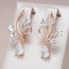 Women’s Shiny Zircon Flower Earrings Long Rose Gold Drop Wedding Jewelry