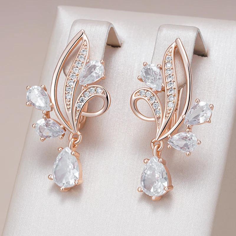 Women’s Shiny Zircon Flower Earrings Long Rose Gold Drop Wedding Jewelry Women’s Shiny Zircon Flower Earrings Long Rose Gold Drop Wedding Jewelry