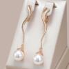 Kinel Long Pearl Drop Earrings for Women Geometric Rose Gold Color Party Jewelry