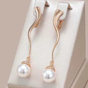 Kinel Long Pearl Drop Earrings for Women Geometric Rose Gold Color Party Jewelry