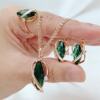 Kinel Green Zircon Jewelry Set 3-Piece Rose Gold Color Ring Earrings and Necklace