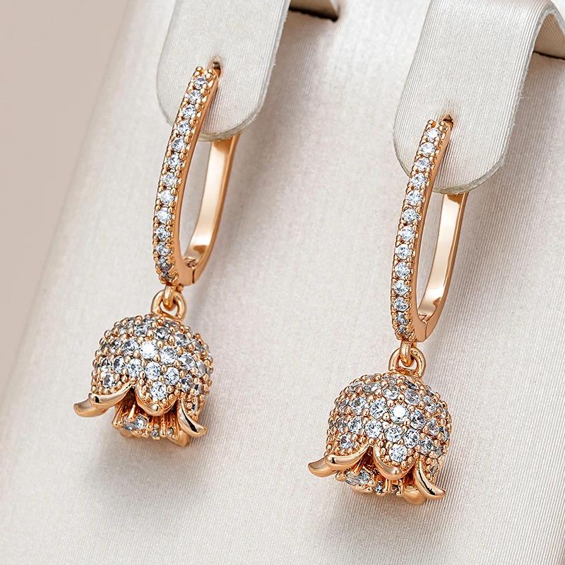 Kienl Shiny Zircon Long Drop Earrings Rose Gold Color Crystal Flower Jewelry Kienl Shiny Zircon Long Drop Earrings Rose Gold Color Crystal Flower Jewelry