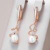 Kinel Elegant Pearl Drop Earrings Geometric Hollow 585 Rose Gold Color Jewelry