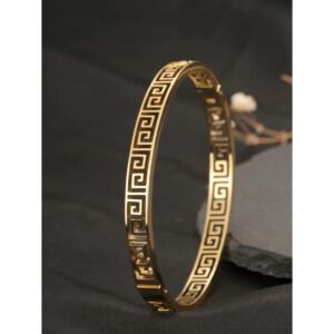 18K Gold Stainless Steel Great Wall Pattern Open Bracelet Retro Court Style