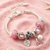 Pink Mermaid Charm Bracelet Crystal Heart Flower Beaded Adjustable Jewelry