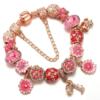 Pink Daisy Charm Bracelet for Women – Snake Chain DIY Beaded Fashion Jewelry