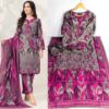 Women's Grey Pink Lawn 3PC Dress – Embroidered Shirt with Printed Trouser and Dupatta