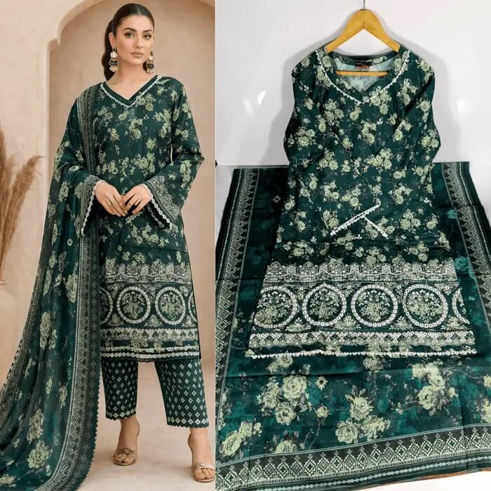 Elegant Green Embroidered Lawn Suit – 3 Piece Pakistani Summer Dress Elegant Green Embroidered Lawn Suit – 3 Piece Pakistani Summer Dress