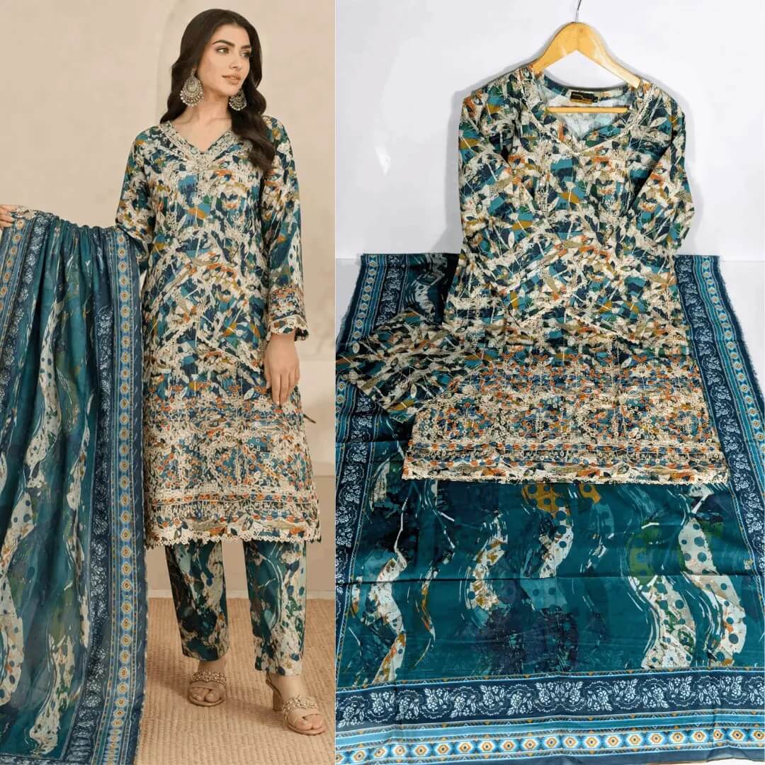 Green Lawn Embroidered Gown Suit – Women's 3 Piece Printed Trouser & Dupatta Green Lawn Embroidered Gown Suit – Women's 3 Piece Printed Trouser & Dupatta