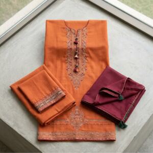 Jazmin Orange Embroidered Lawn 3 Piece Suit – Peshawari Style