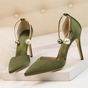 Elegant Pearl Buckle High Heel Sandals Korean Fashion Pointed Toe Shoes