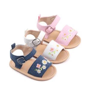 Baby Girl Summer Sandals Embroidered Flower Soft First Walker Shoes 0–1 Year