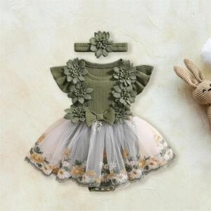 Infant Girls Embroidered Romper Dress with Headband