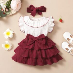 Baby Girl Red Wine 3-Layer Cupcake Dress