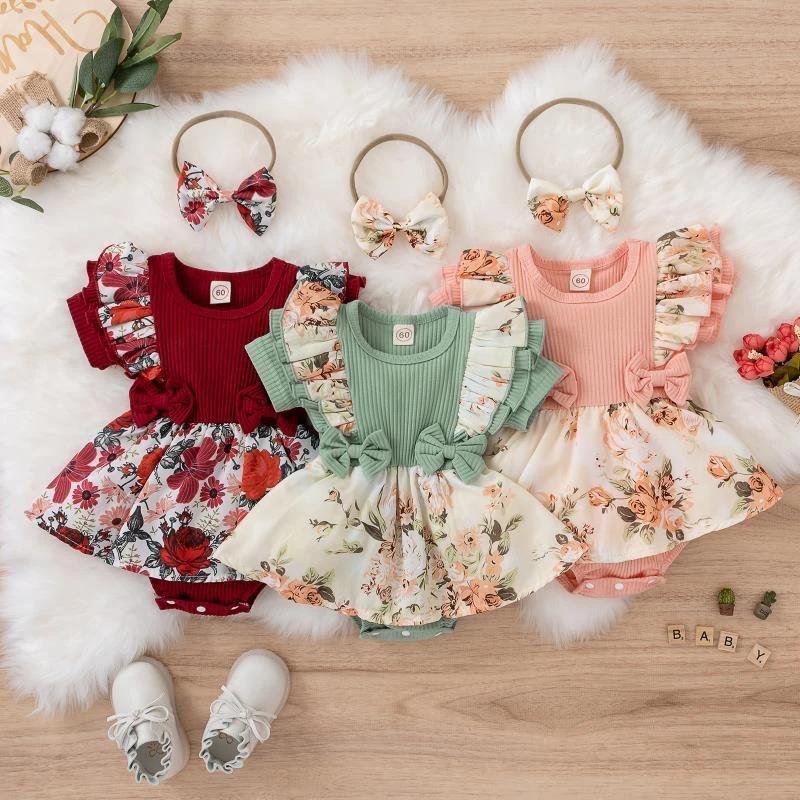 Newborn Baby Girl Bowknot Striped Jumpsuit Cute Floral Cotton Romper Newborn Baby Girl Bowknot Striped Jumpsuit Cute Floral Cotton Romper