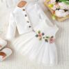 Toddler Girl Long Sleeve Cardigan and Floral Tulle Dress 2 Piece Outfit