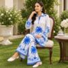 Maya Ali Luxury Digital Printed Lawn 2 Piece Unstitched Suit Blue and White AirJet Collection