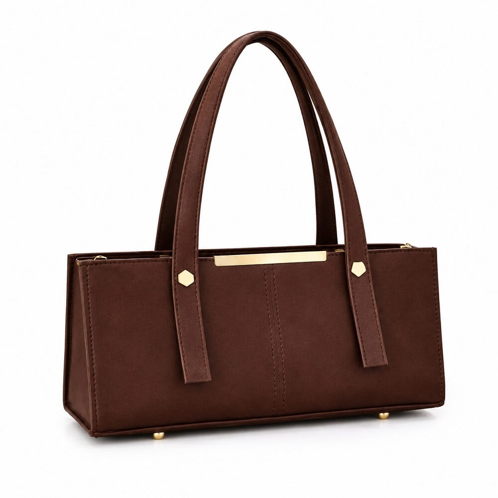 Classic Brown Women's Leather Shoulder Bag with Gold Accents Classic Brown Women's Leather Shoulder Bag with Gold Accents