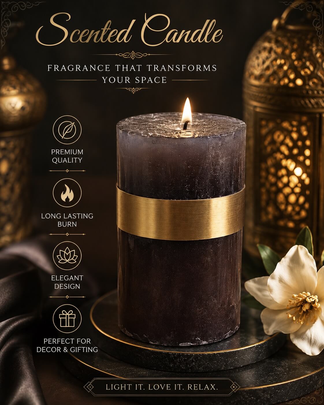 Decorative Scented Candle with Gold Accent Elegant Home Fragrance Candle Decorative Scented Candle with Gold Accent Elegant Home Fragrance Candle